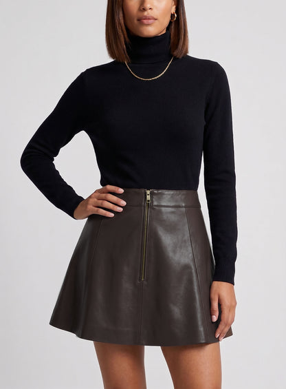 Brown Flounced Leather Skirt - # 141