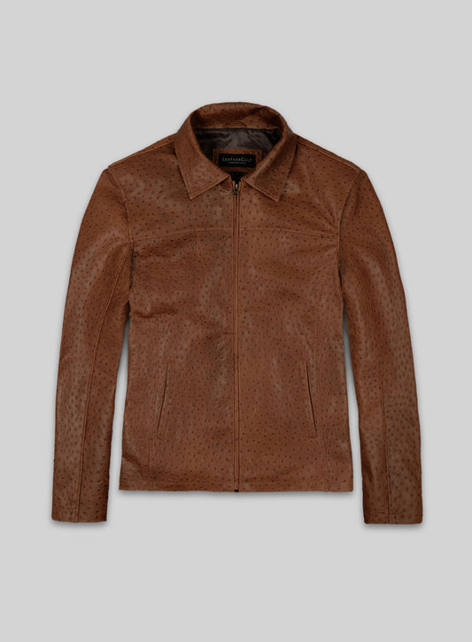 Brown Ostrich Leather Hipster Jacket #2 -M