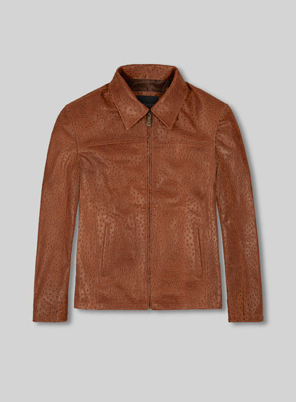Brown Ostrich Leather Hipster Jacket #2