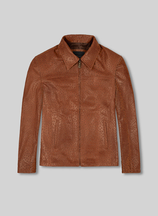 Brown Ostrich Leather Hipster Jacket #2