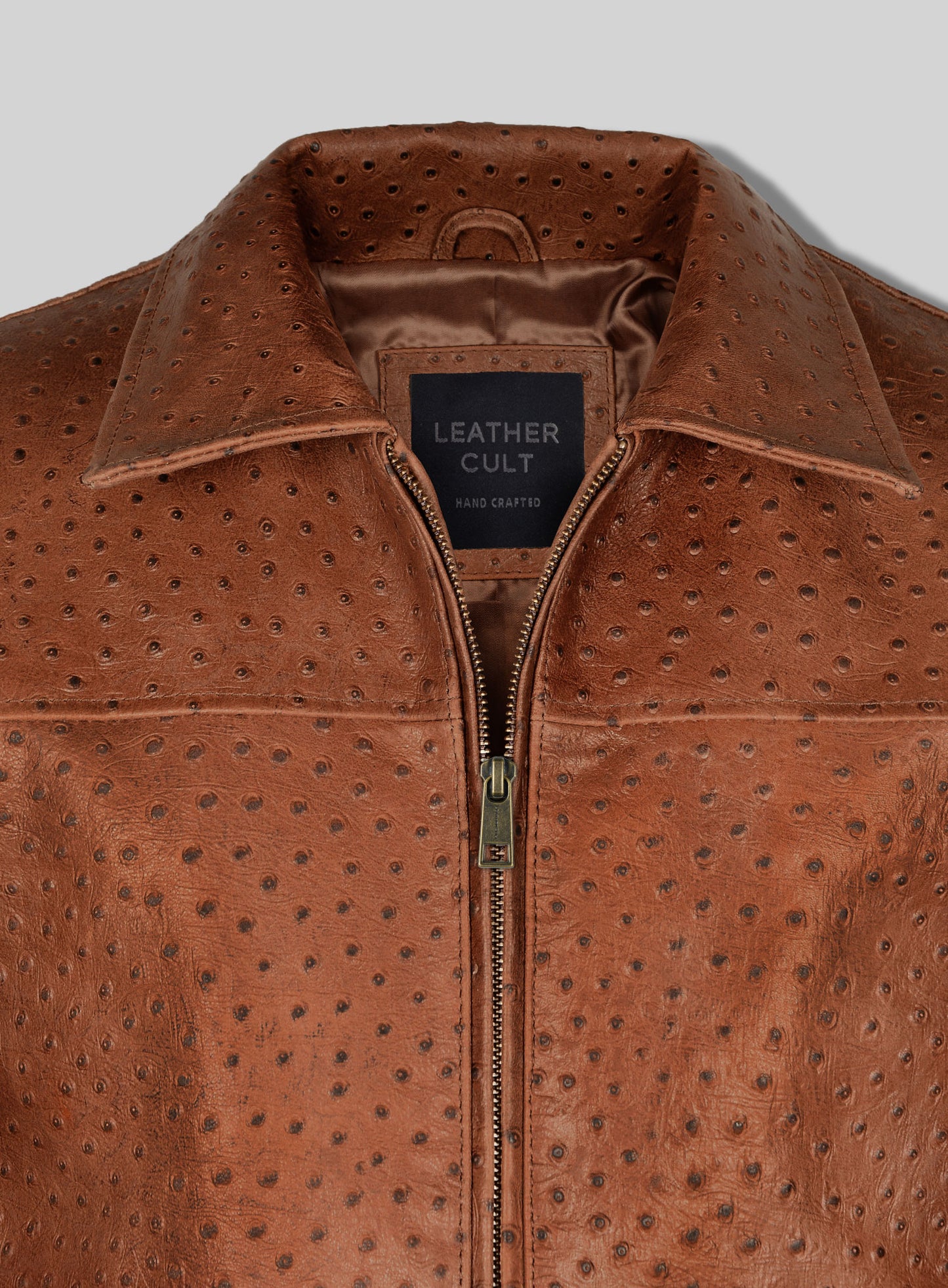 Brown Ostrich Leather Hipster Jacket #2