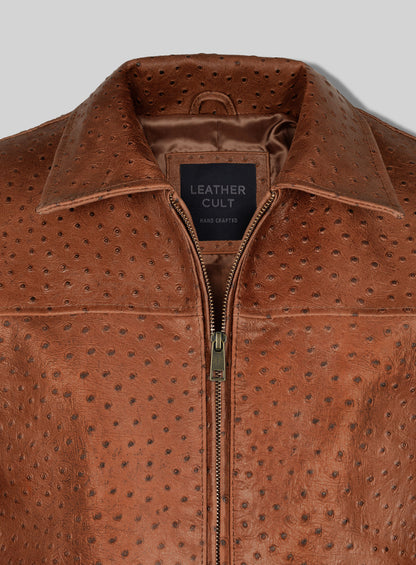 Brown Ostrich Leather Hipster Jacket #2