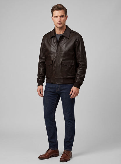 Brown Steve Carell Welcome to Marwen Bomber Leather Jacket