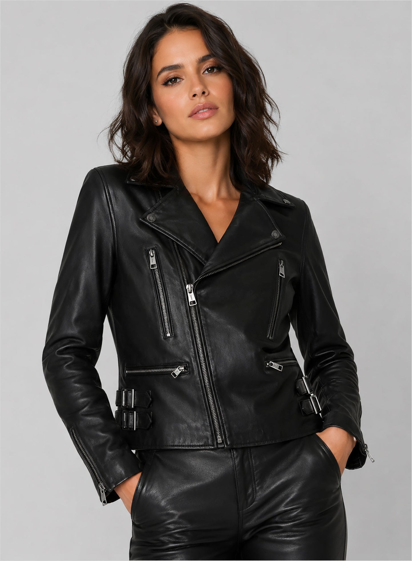 Bruna Marquezine Blue Beetle Leather Jacket