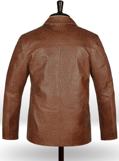 Brown Ostrich Leather Hipster Jacket #2 - LeatherCult