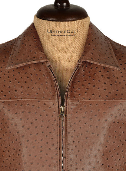 Brown Ostrich Leather Hipster Jacket #2 - LeatherCult