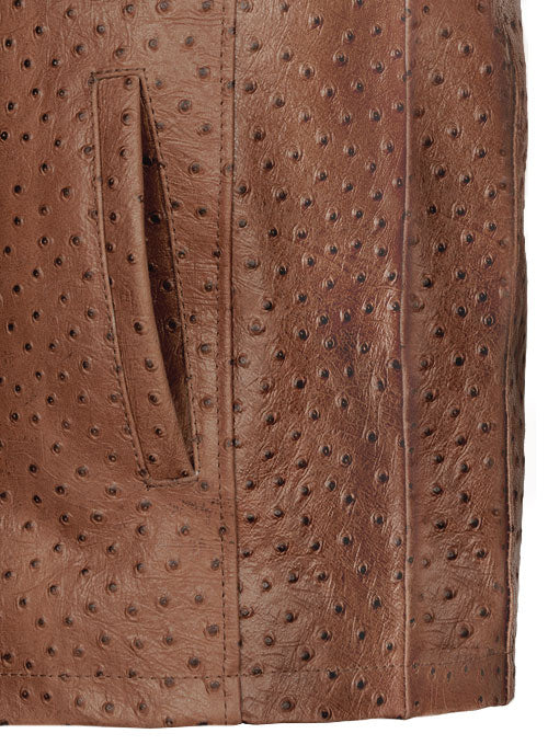 Brown Ostrich Leather Hipster Jacket #2 - LeatherCult