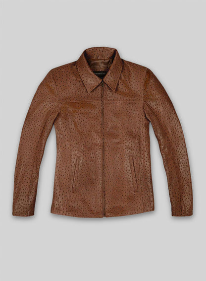 Brown Ostrich Leather Hipster Jacket #2