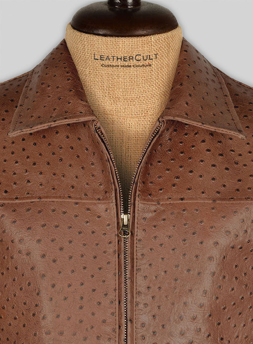 Brown Ostrich Leather Hipster Jacket #2