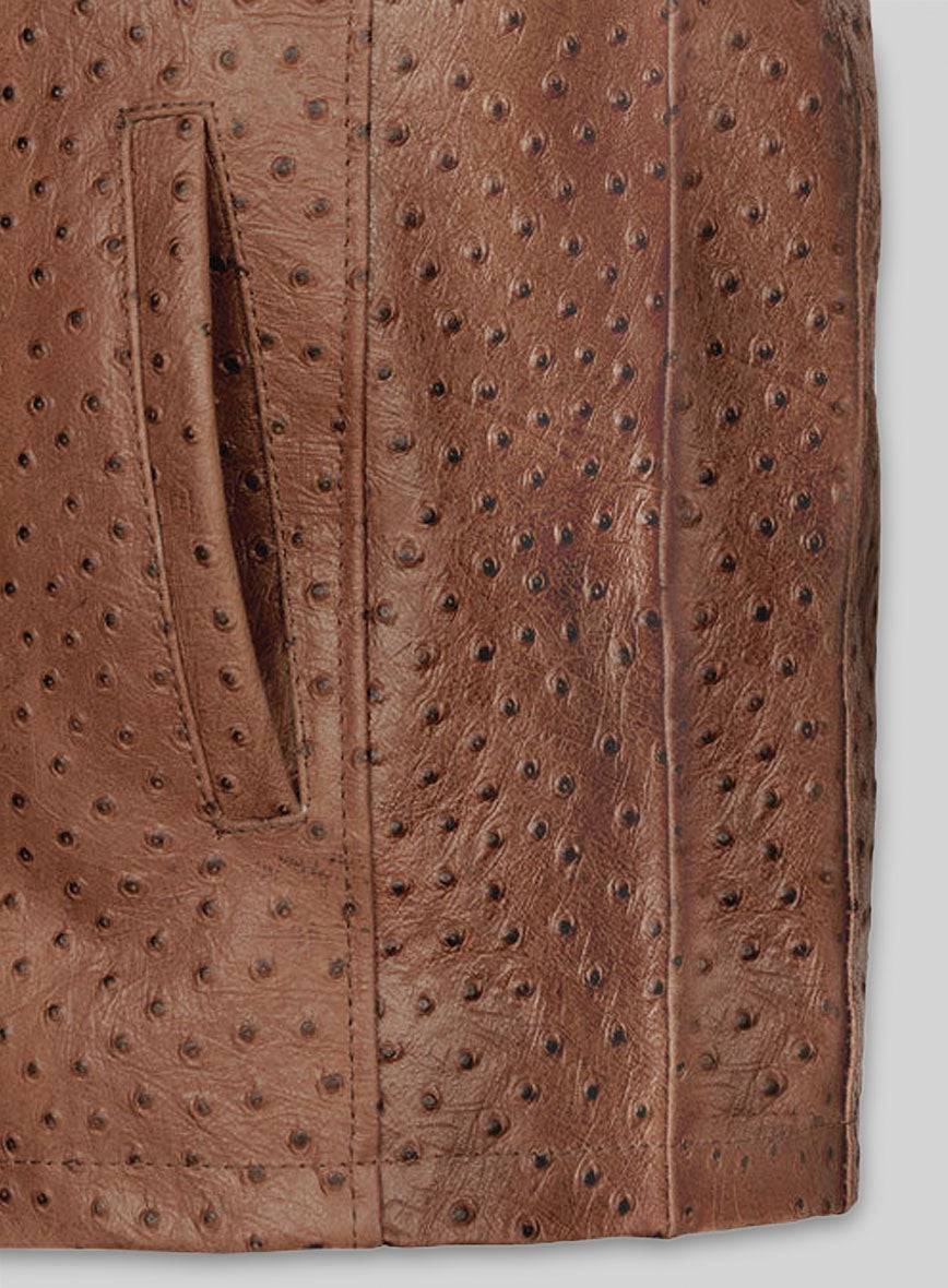 Brown Ostrich Leather Hipster Jacket #2