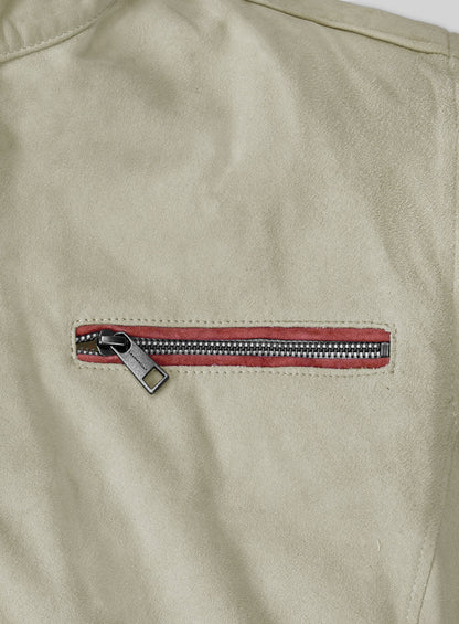 Burnt Red Suede Stripe Leather Jacket #100