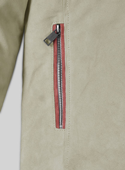 Burnt Red Suede Stripe Leather Jacket #100