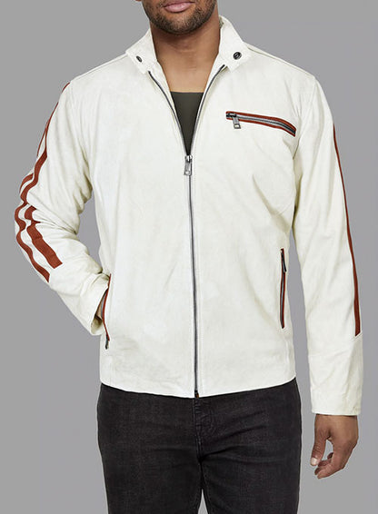 Burnt Red Suede Stripe Leather Jacket #100 - LeatherCult