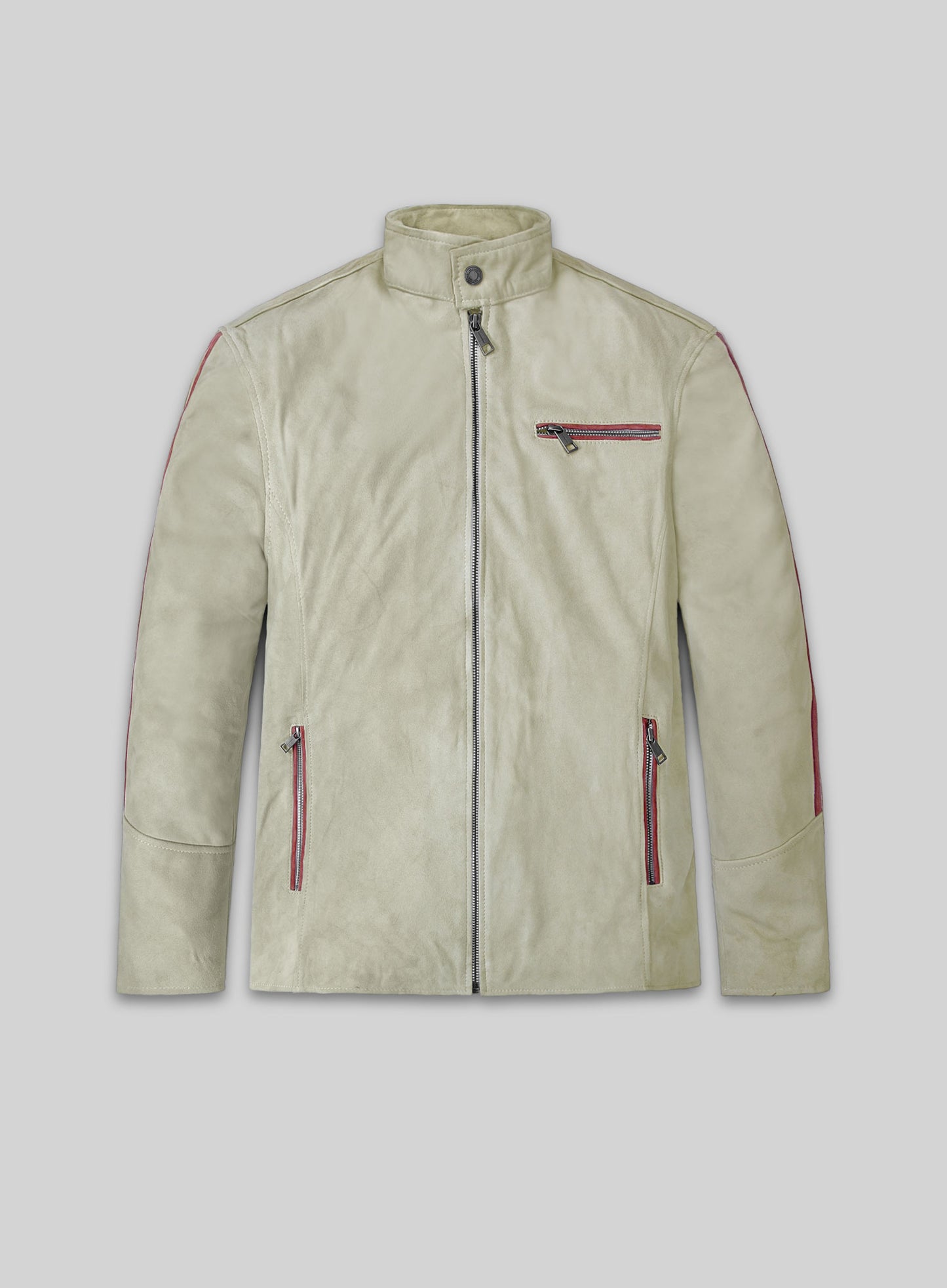 Burnt Red Suede Stripe Leather Jacket #100