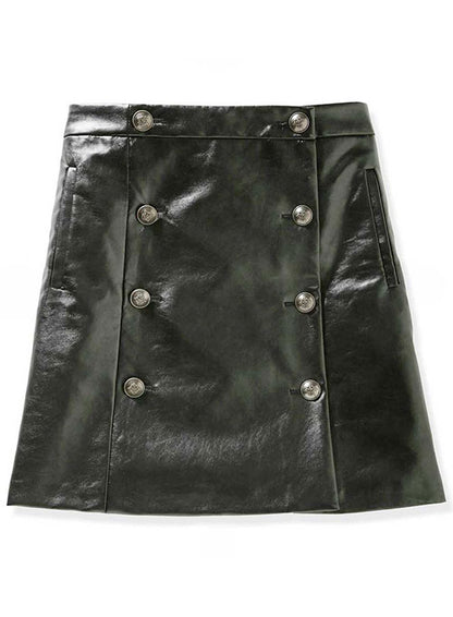 Button Pleat Leather Skirt - # 449 - LeatherCult