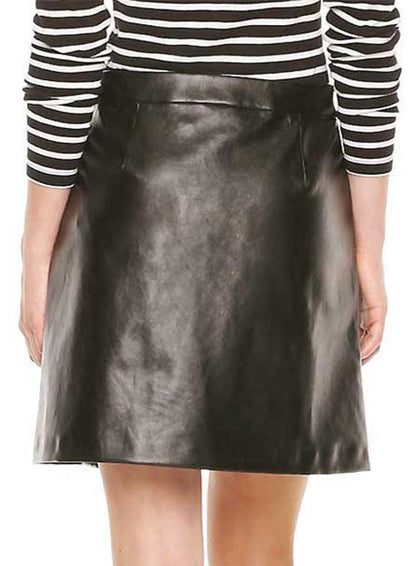 Button Pleat Leather Skirt - # 449 - LeatherCult