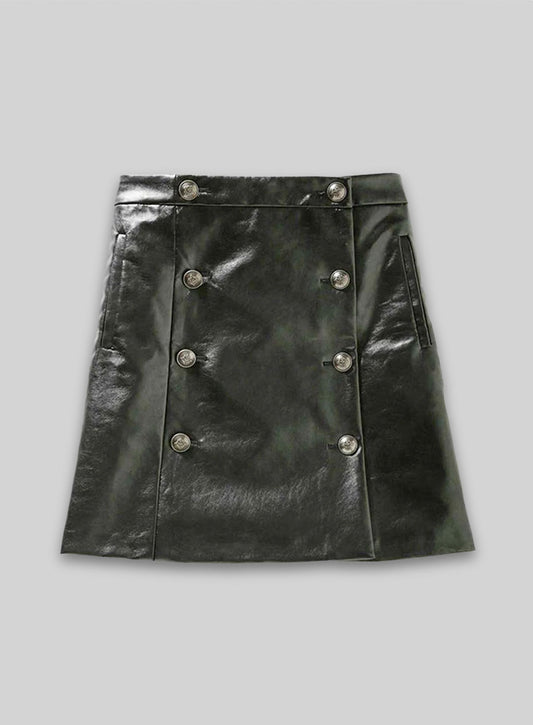 Button Pleat Leather Skirt - # 449