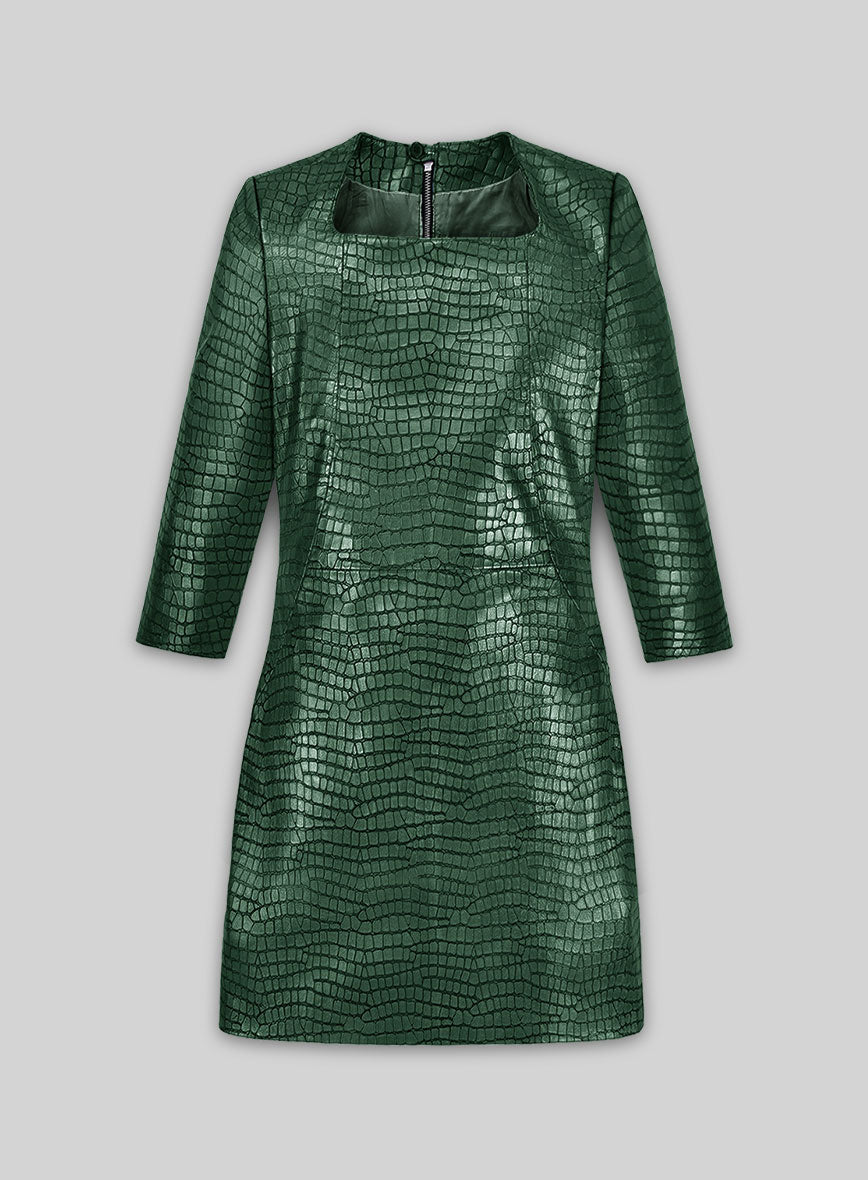 Croc Metallic Green Cacoon Leather Dress - # 757