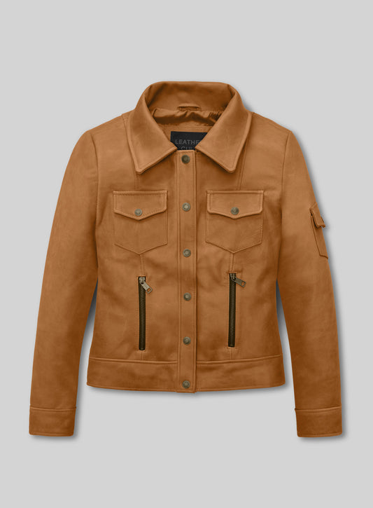 Canberra Tan Gigi Hadid Leather Jacket