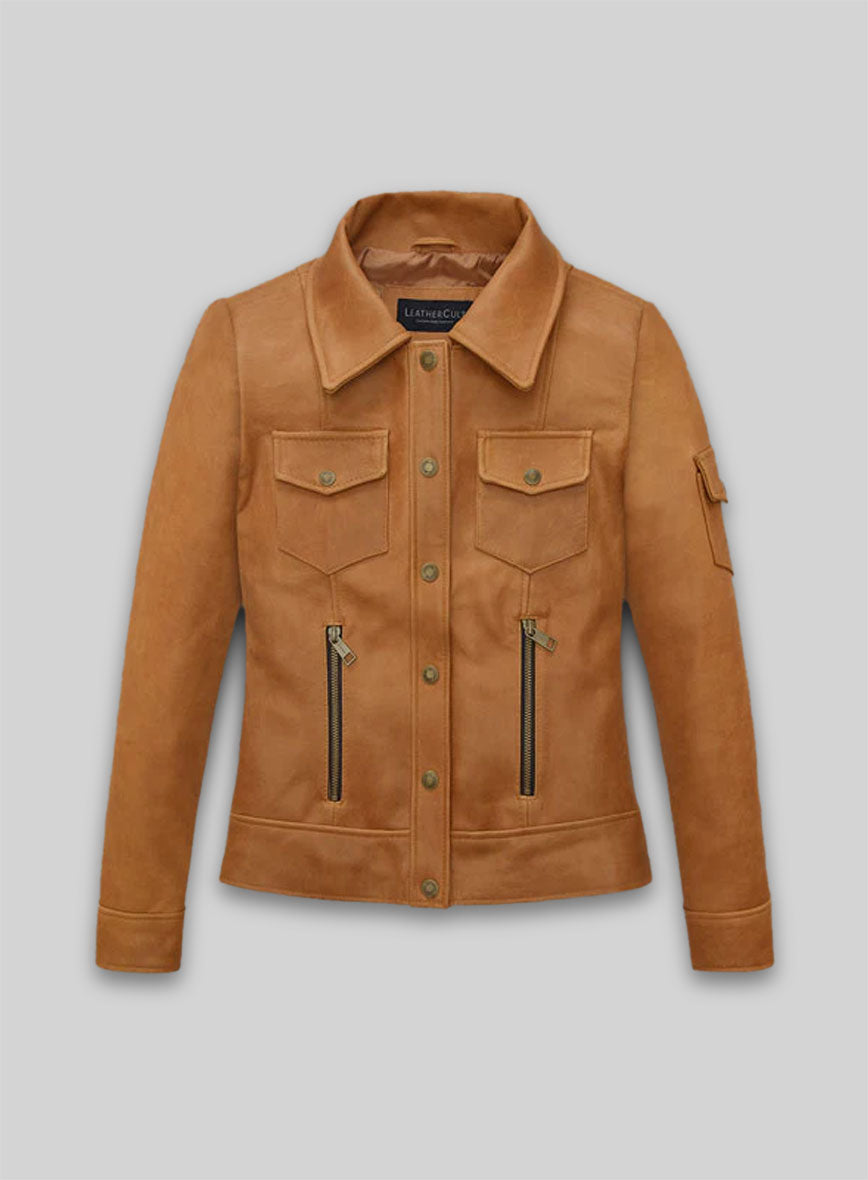 Canberra Tan Gigi Hadid Leather Jacket