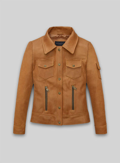Canberra Tan Gigi Hadid Leather Jacket