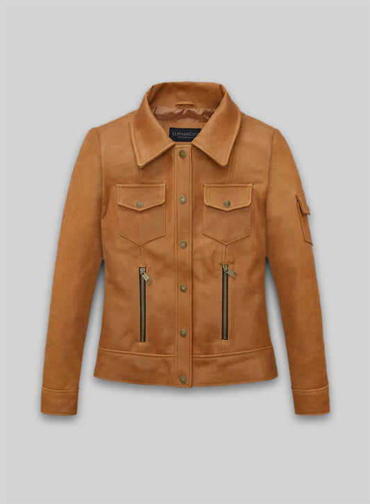 Canberra Tan Gigi Hadid Leather Jacket