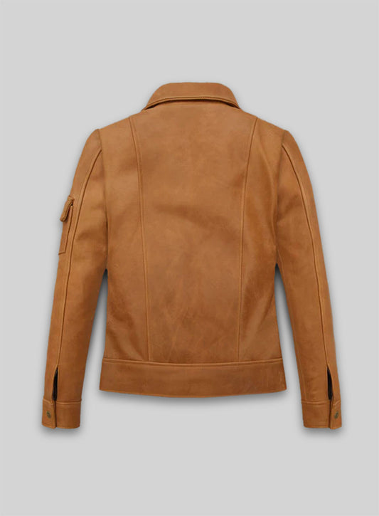 Canberra Tan Gigi Hadid Leather Jacket