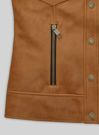 Canberra Tan Gigi Hadid Leather Jacket