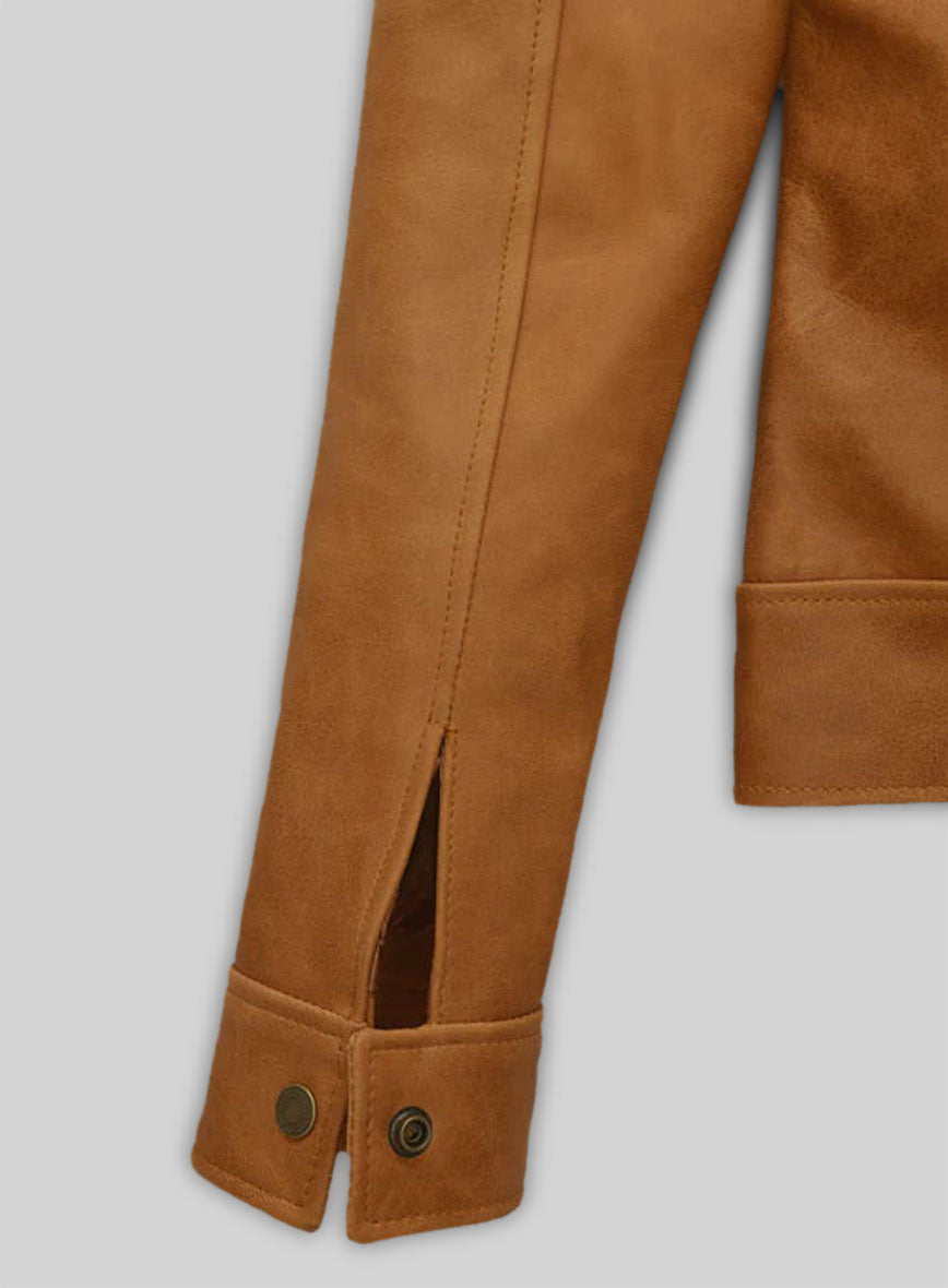 Canberra Tan Gigi Hadid Leather Jacket