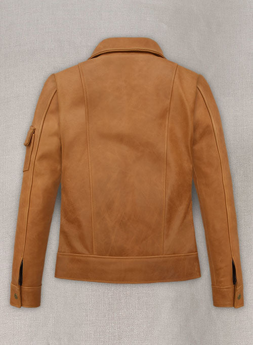 Canberra Tan Gigi Hadid Leather Jacket - LeatherCult