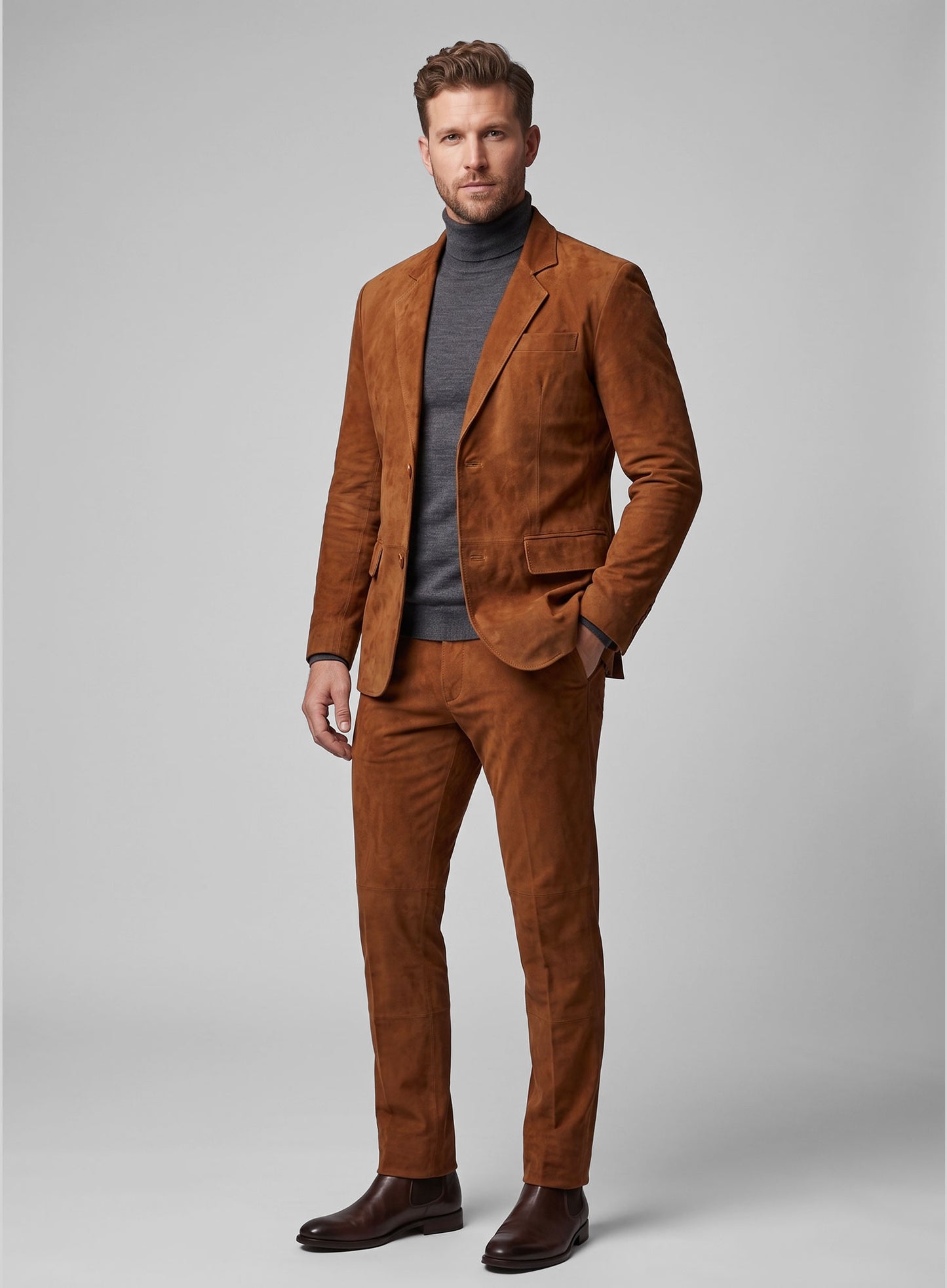 Caramel Brown Suede Leather Suits