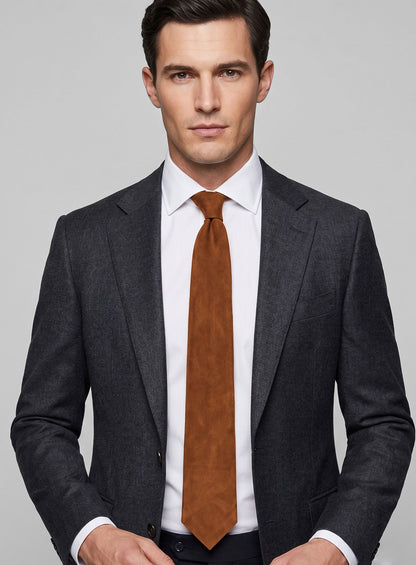 Caramel Brown Suede Leather Tie