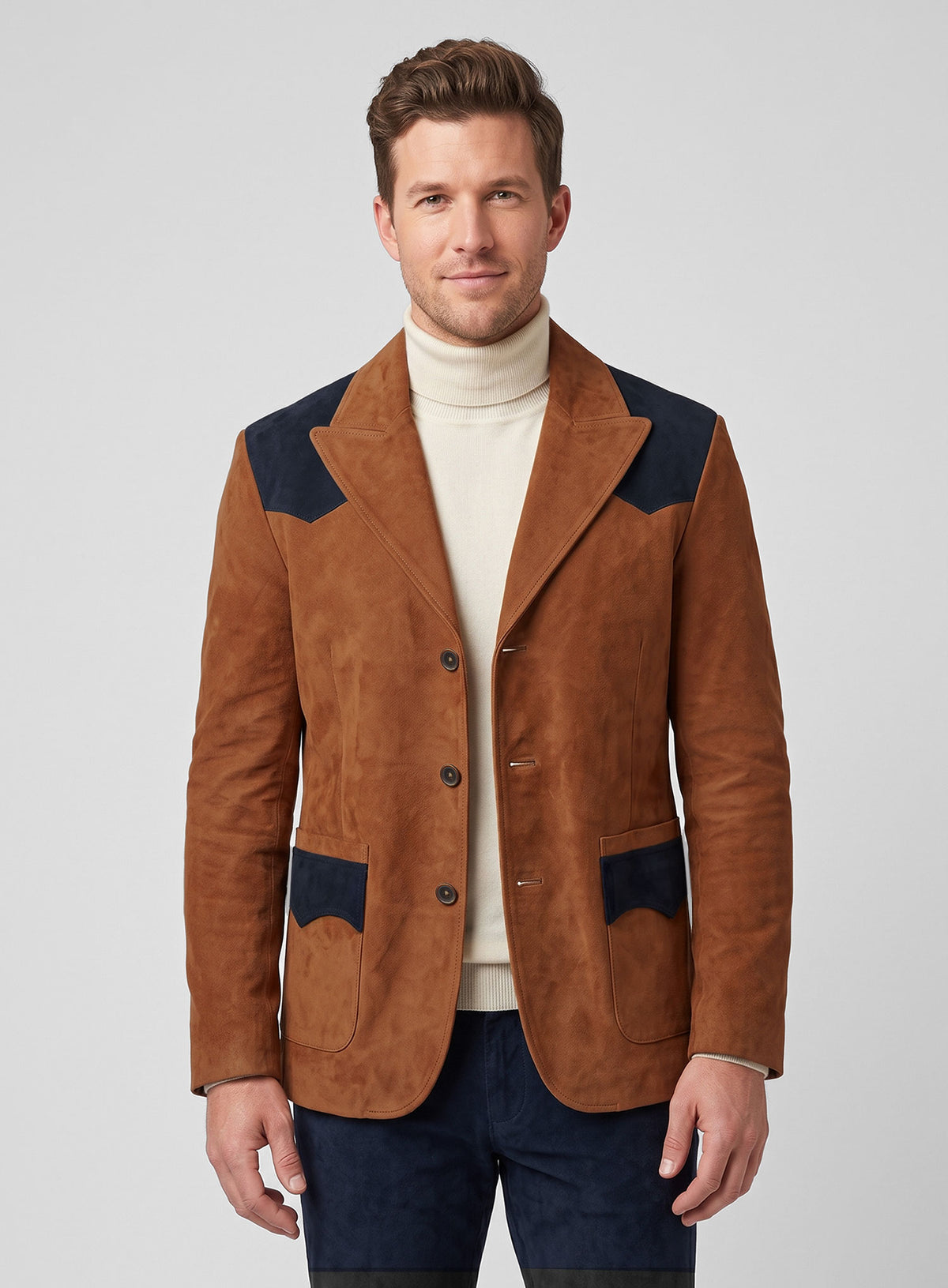 Caramel Brown Suede Western Leather Suit