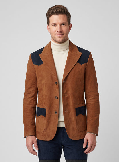Caramel Brown Suede Western Leather Suit