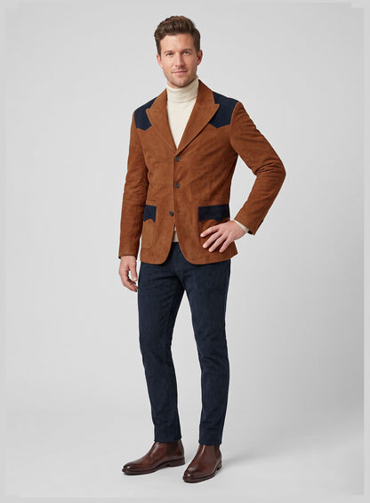 Caramel Brown Suede Western Leather Suit