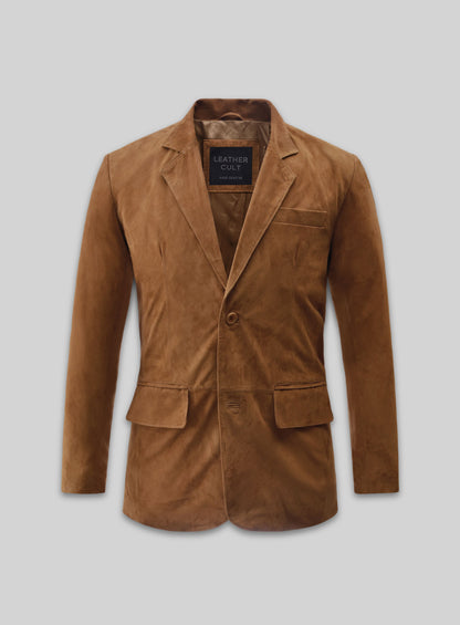 Caramel Brown Suede Leather Blazer