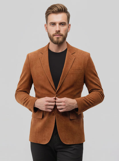 Caramel Brown Suede Leather Blazer