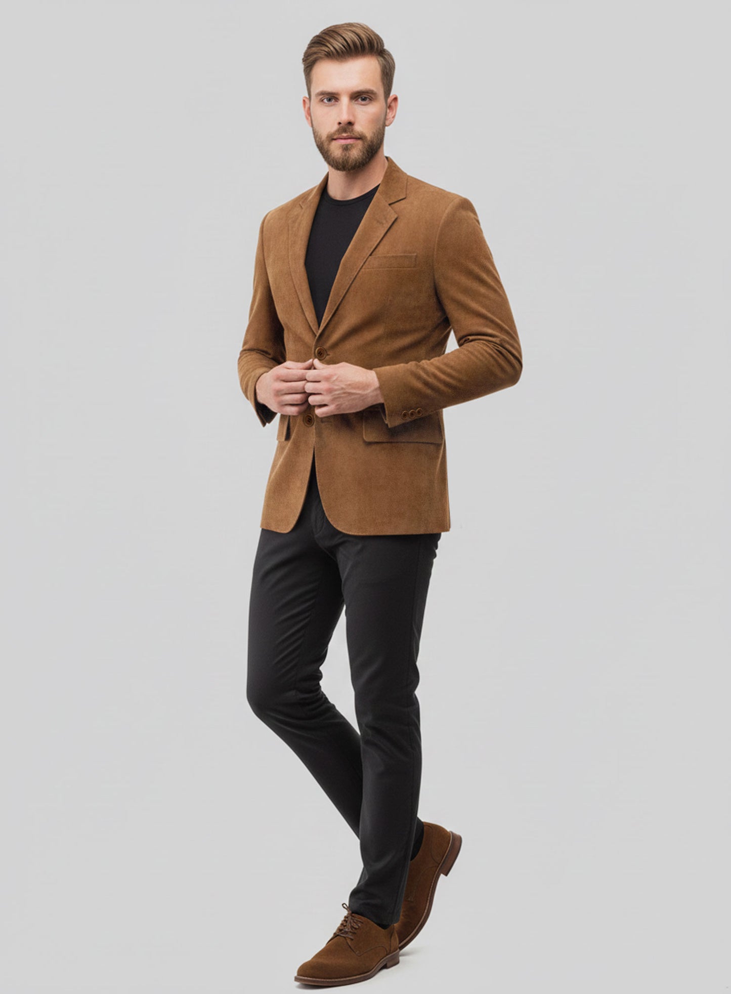 Caramel Brown Suede Leather Blazer
