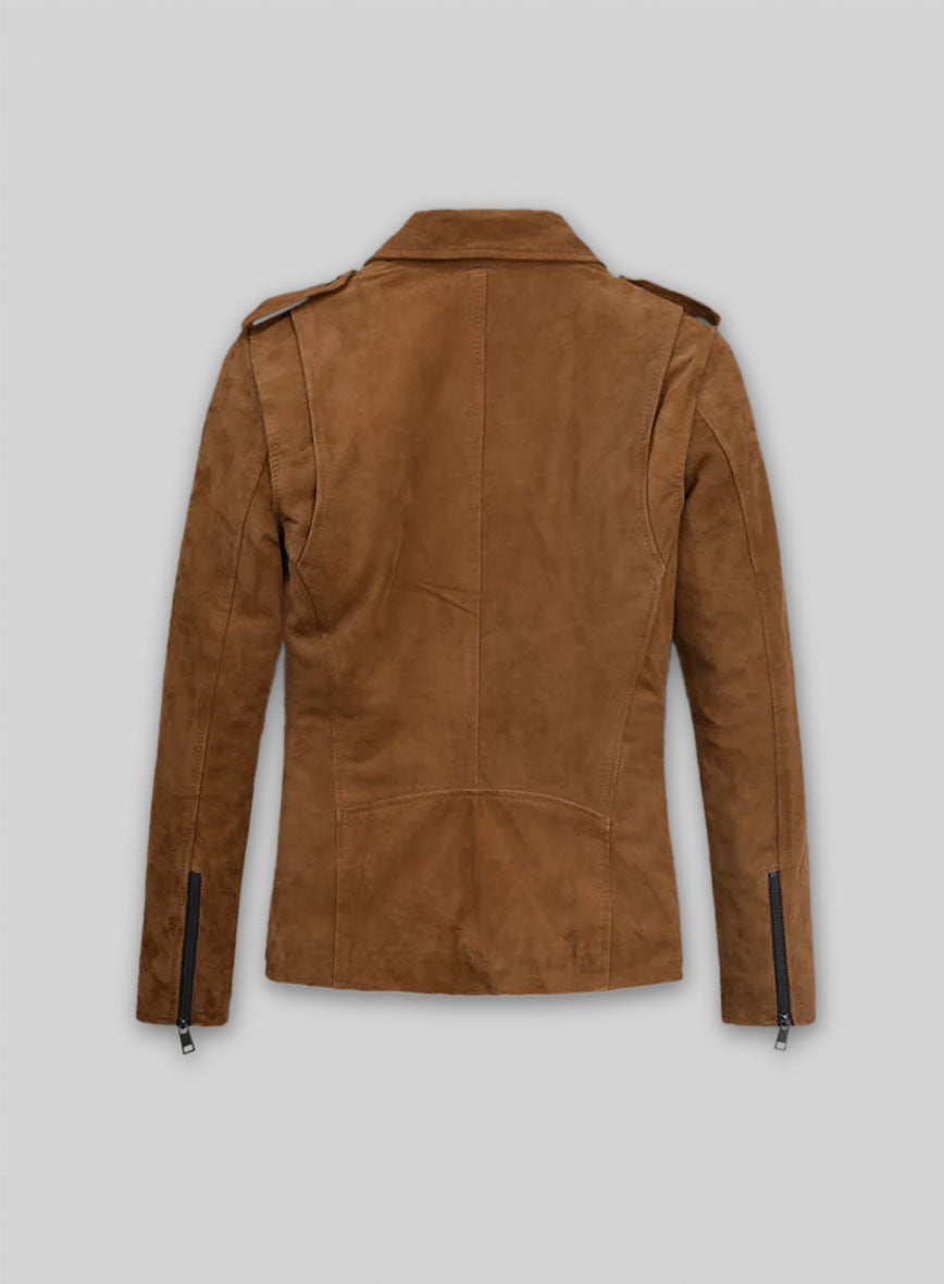 Caramel Brown Suede Pure Leather Biker Jacket #2
