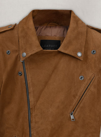 Caramel Brown Suede Pure Leather Biker Jacket #2 - LeatherCult