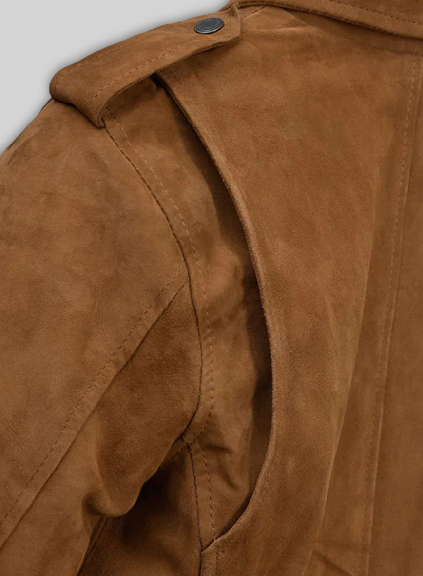 Caramel Brown Suede Pure Leather Biker Jacket #2