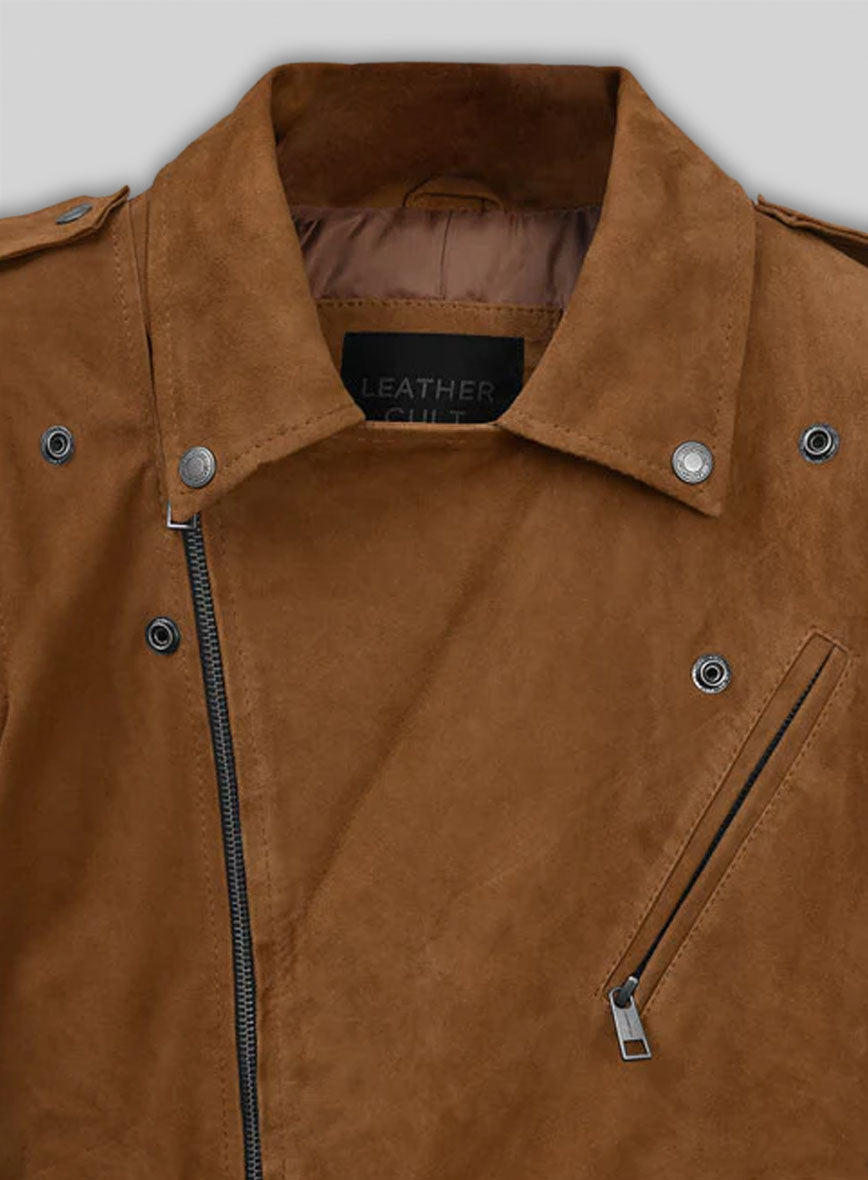 Caramel Brown Suede Pure Leather Biker Jacket #2