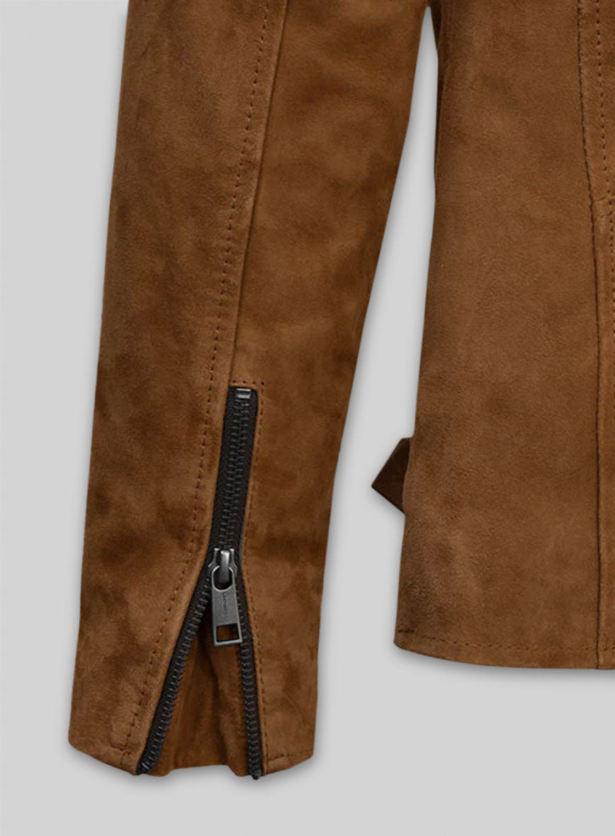 Caramel Brown Suede Pure Leather Biker Jacket #2