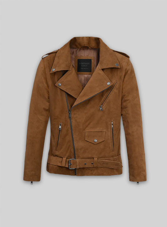 Caramel Brown Suede Pure Leather Biker Jacket #2