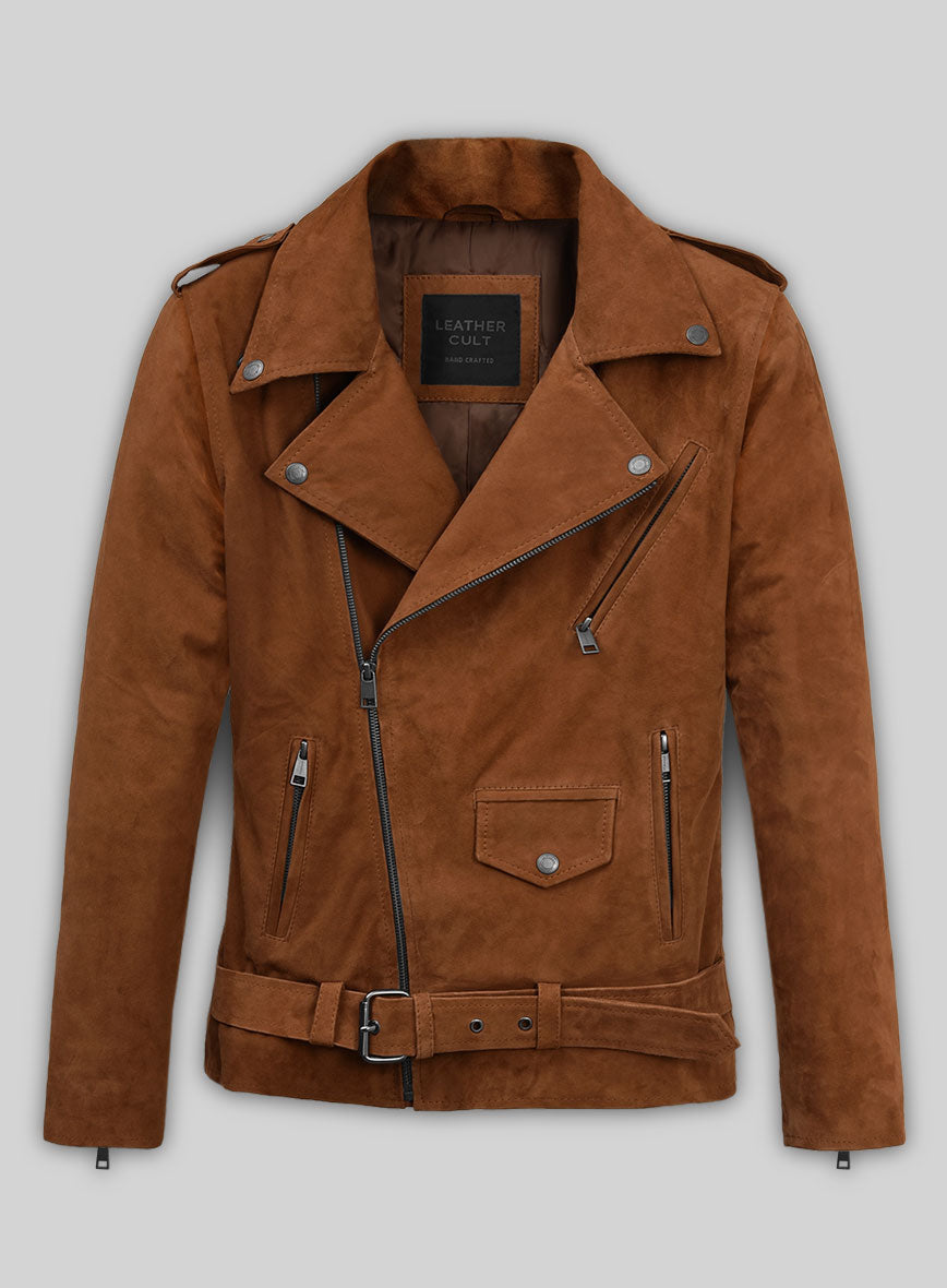 Caramel Brown Suede Pure Leather Biker Jacket #2
