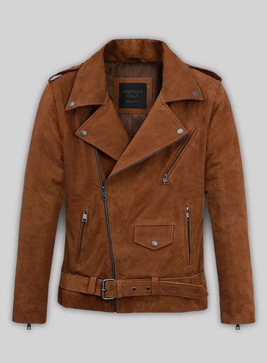 Caramel Brown Suede Pure Leather Biker Jacket #2
