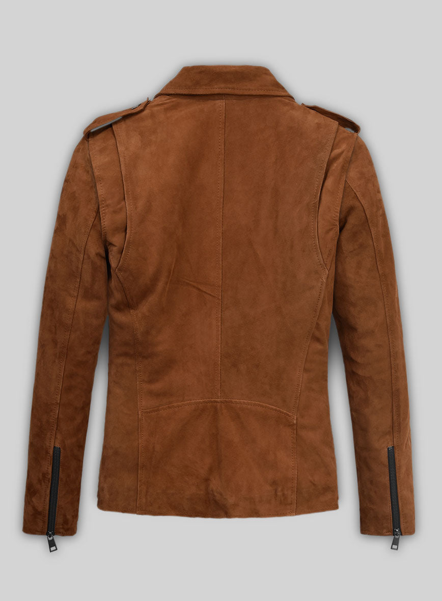 Caramel Brown Suede Pure Leather Biker Jacket #2