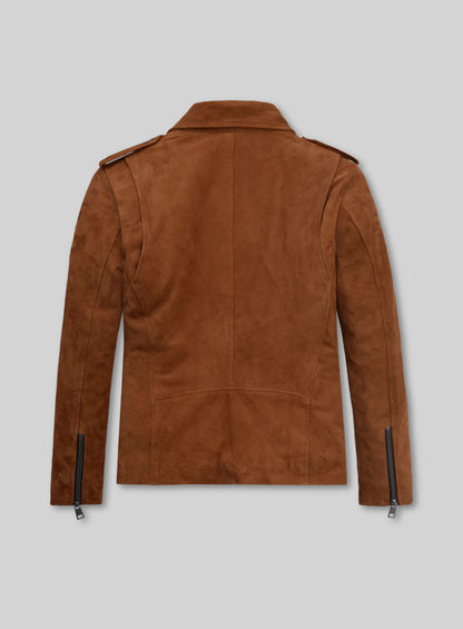 Caramel Brown Suede Pure Leather Biker Jacket #2