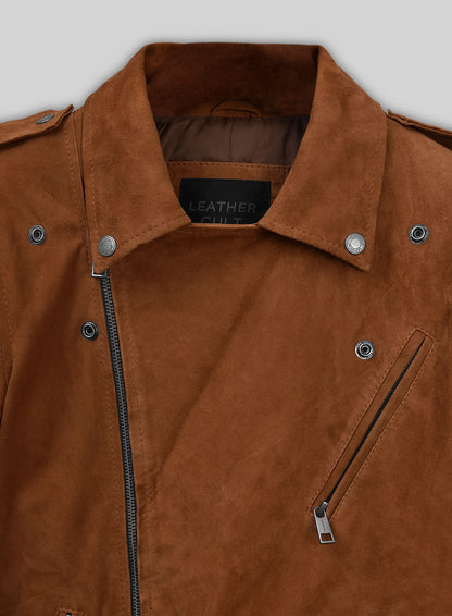 Caramel Brown Suede Pure Leather Biker Jacket #2