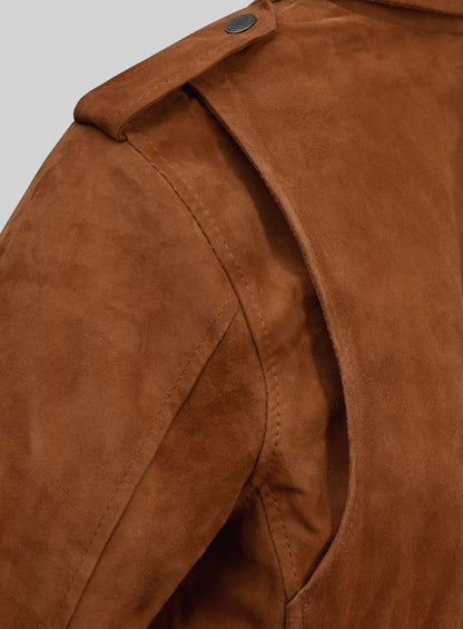 Caramel Brown Suede Pure Leather Biker Jacket #2